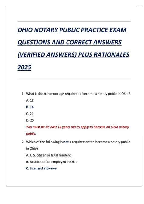 OHIO NOTARY PUBLIC PRACTICE EXAM QUESTIONS AND CORRECT ANSWERS ...