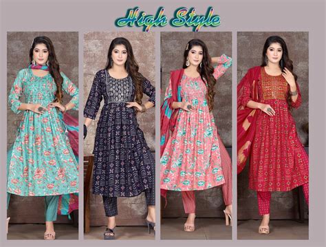 Jlf High Style V1 Embroidery Naira Cut Kurti Pant With Dupatta Collection