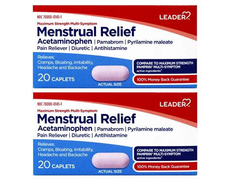 Leader Menstrual Relief Multi-Symptom Maximum Strength Caplets 20 Count - 2 Pack - Walmart.com