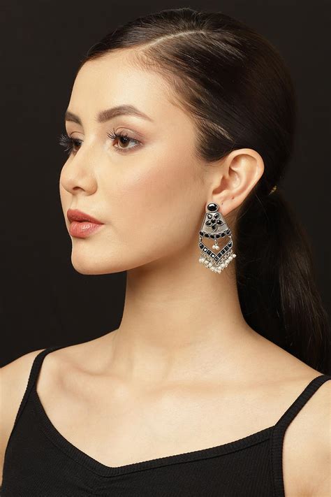 Black Oxidised Earrings at Biba India