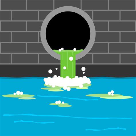 Green wastewater flowing from pipe sewer drain into water river ...