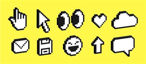 Set of 3d pixel art icons of emoji arrow cloud eye heart email pack of ...