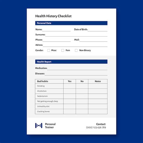 Personal trainer checklist template design | Free Vector