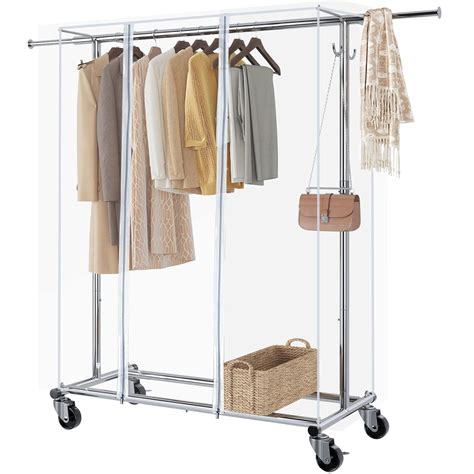 GREENSTELL Clothes Rack with Cover, Adjustable Garment Rack with Wheels ...