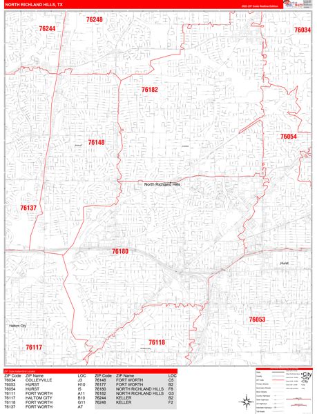 North Richland Hills Texas Zip Code Wall Map (Red Line Style) by ...