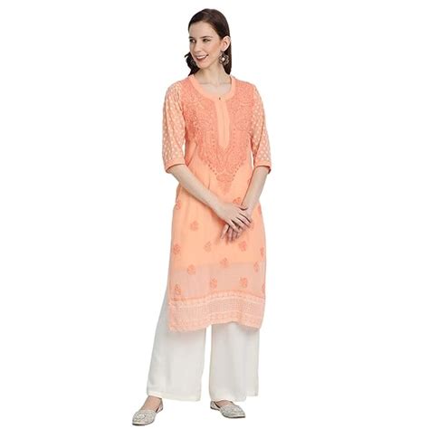 Buy DIBA CHIKAN Women's Hand Embroidered Lucknow Chikankari Georgette ...