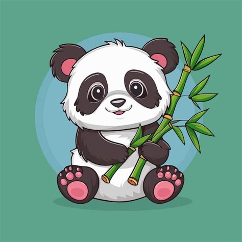 Panda bear holding a bamboo branch hand drawn art vector icon ...