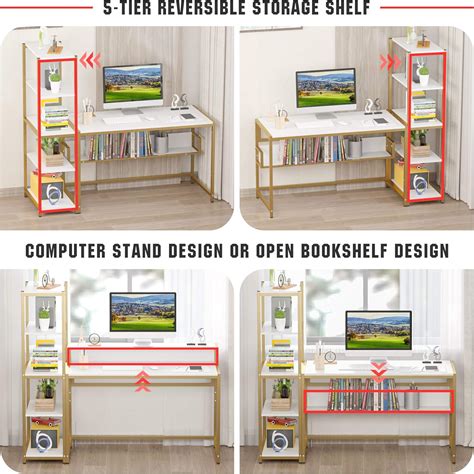 Teraves Computer Desk with 5 Tier Shelves,Reversible India | Ubuy