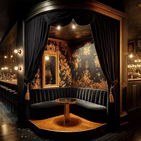 Luxurious vintage bar booth: velvet speakeasy decor | Bar lounge room, Bar interior design, Home ...