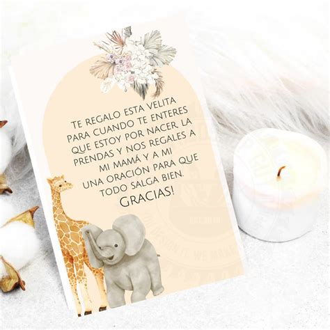 Spanish Baby Shower Card Spanish Favor Cards Candle Favors - Etsy