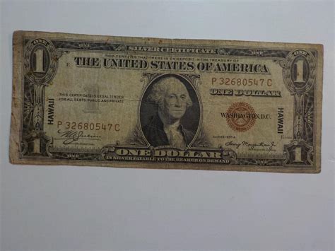 WWII Emergency Note 1935 1 Dollar Bill Silver Certificate Hawaii Paper ...