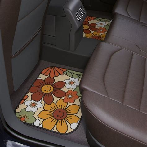Colorful 70s style retro Car Floor Mats, Flower Power Car Floor Mats ...