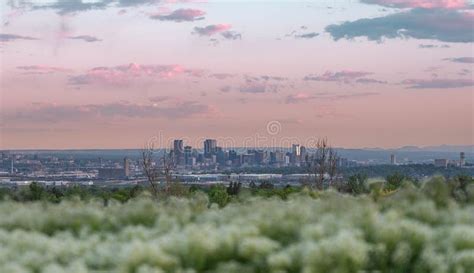 The Sunset Time in Denver , Colorado , USA Downtown City Glowing ...