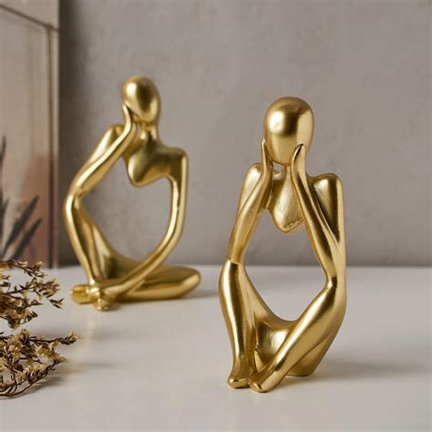 Buy Gold Decor Thinker Statue Abstract Art Sculpture, FJS Set of 3 ...