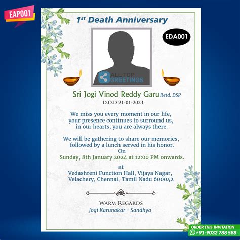 First Death Anniversary Invitation Card Template – All Top Invitations