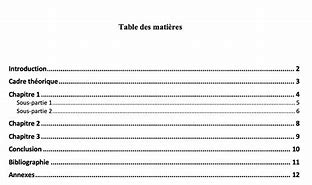 Image result for Table De Matiere Exemple