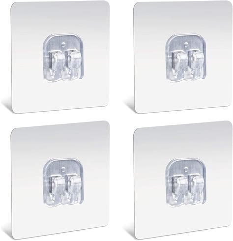 Honexa Plastic 4 Pieces Bathroom Shelf Adhesive Hooks Sticker Strong ...