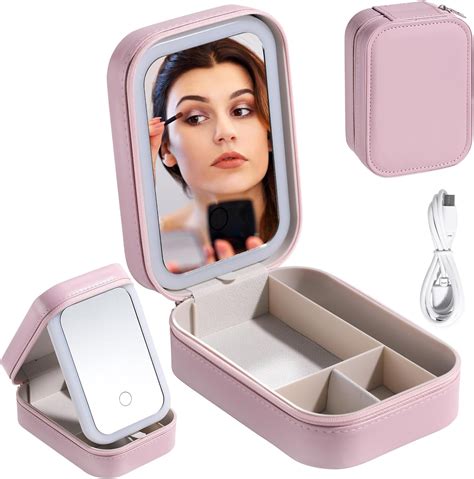 Amazon.com : BS-MALL Travel Cosmetic Mirror Case LED Makeup Mirror ...