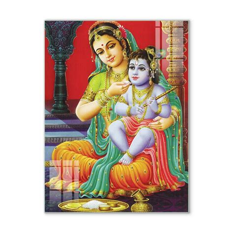 Mata Yashoda holding Kanha Glass Wall Painting for Home, Living Room ...