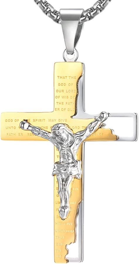 Buy Deerllia Crucifix Necklace Men Jesus Cross Necklace for Men ...