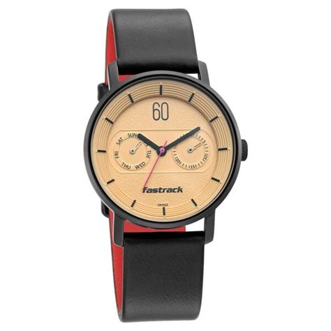 Buy Online Fastrack Quartz Analog with Day and Date Beige Dial Leather ...