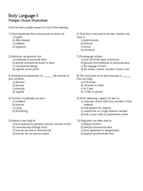 Body Language Worksheet 的图像结果