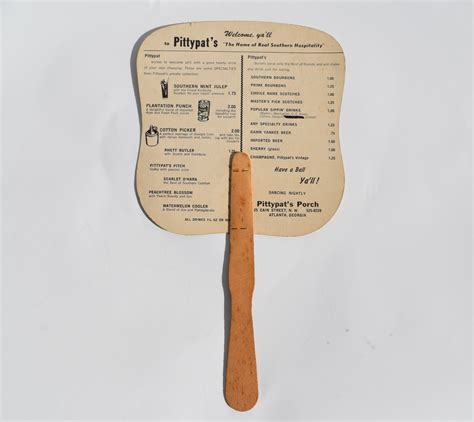 EARLY PITTYPAT'S PORCH RESTAURANT HANDHELD MENU FAN 14” TALL ATLANTA ...