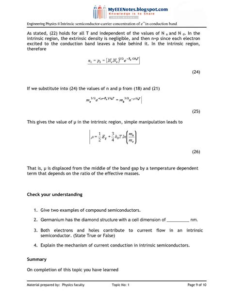 Engineering Physics - II - Unit 2 - Intrinsic semiconductor - carrier ...