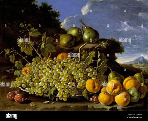 Luis Egidio Meléndez / 'Bodegón con plato de uvas, melocotones, peras y ...