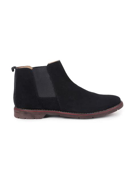 Shop Men Black Suede Leather Slip On Chelsea Boots Online
