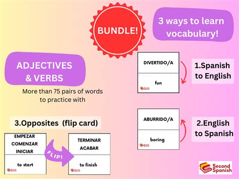 Spanish English opposites cards vocabulary (adjectives and verbs ...