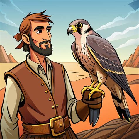 Man holding a falcon, in the centre of a group of people