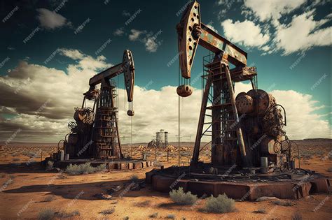 Premium Photo | Oil rigs extracting oil bright sunny day desert ...