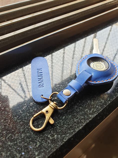 Indianleathercraft Keychains Meteor blue Royal Enfield Meteor leather ...