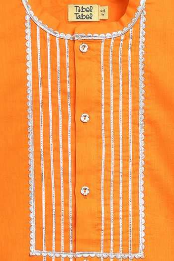Buy Orange Cotton Lace Gota Embroidered Kurta With Pyjama For Boys by ...