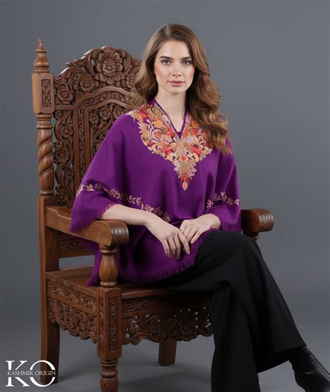 Purple Poncho with Kashmir Aari Embroidery – Kashmir origin