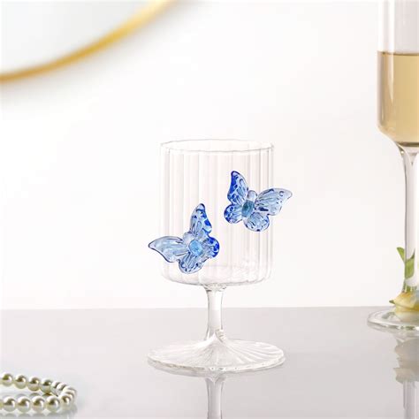 3D Butterfly Detailing Ribbed Wine Glass Blue 250ml Online - Premium ...