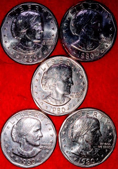 $5 = Five $1 One Dollar Coins Susan B Anthony SBA 1980S San Francisco ...