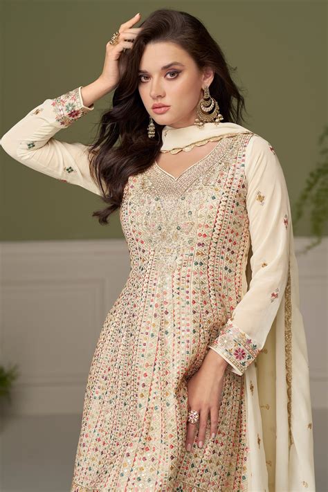 Cream Palazzo Suit with Multicolor Embroidery – Craftune Fashion
