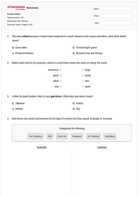 50+ Determining Meaning Using Context Clues worksheets for Class 12 on ...