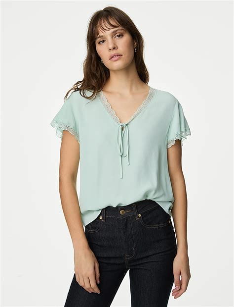 Buy V-Neck Frill Detail Top at Marks & Spencer