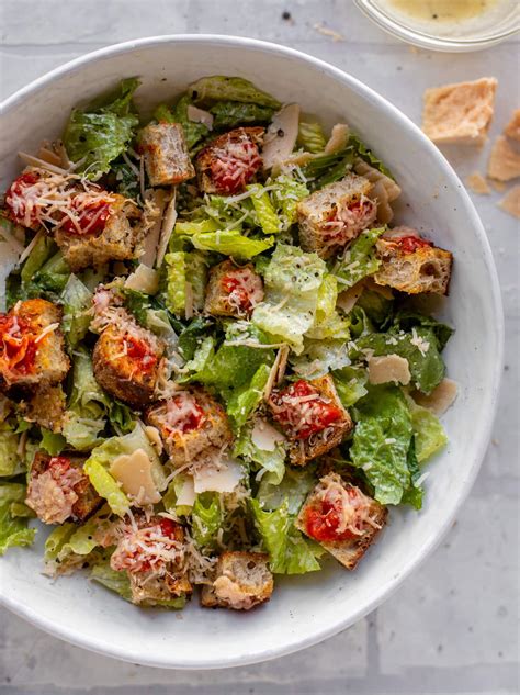 Caesar Salad with Pizza Croutons - Caesar Salad with Pizza Croutons
