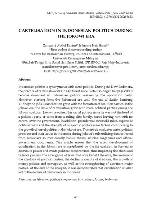 Cartelisation IN Indonesian Politics During THE Jokowi ERA - JATI ...