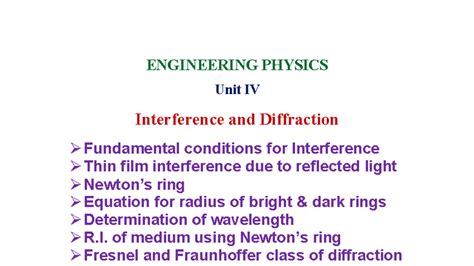 Unit IV - Interference & Diffraction: Key Concepts and Equations - Studocu