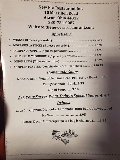 Menu at New Era restaurant, Akron