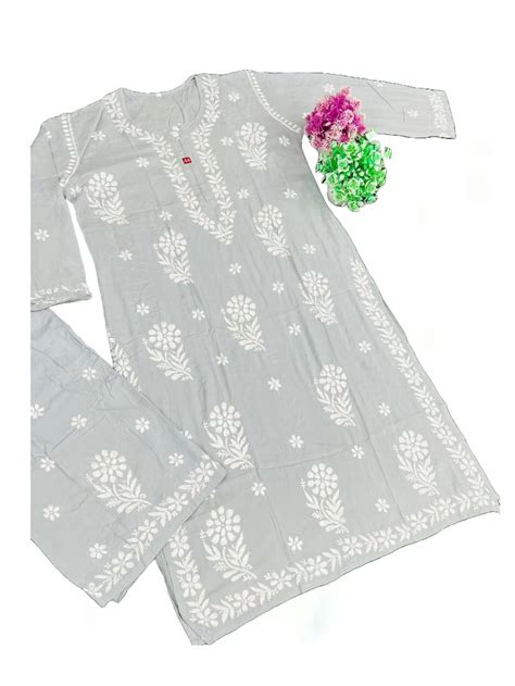 Buy Lucknowi Chikankari Hand Embroidered White Cotton Kurti Kurta for ...