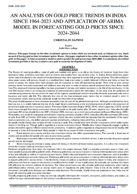 Analysis of Gold Price Trends in India: ARIMA Forecasting Model ...