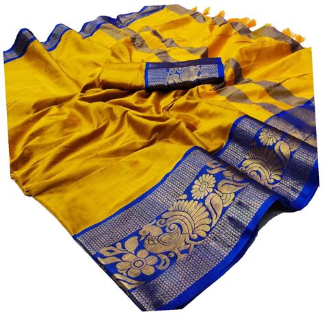 Buy ARTHAM Women's Ethnic Wear Cotton Silk Peacock Pattern Zari Border ...