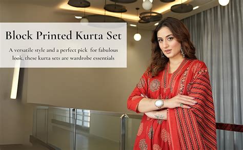 Buy Arayna Women's Pure Cotton Block Printed Ethnic Wear Kurta Set with ...