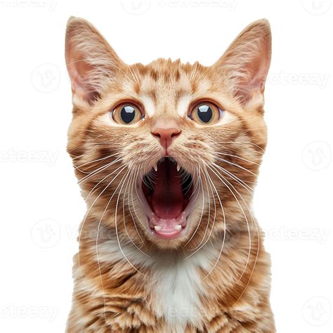 Surprised orange tabby cat with mouth open isolated on a white ...